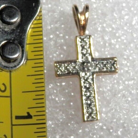 $99 Auth Ross-Simons Genuine Diamond Cross in Sterling Silver 925 Gold 14K Plat - Picture 4 of 6